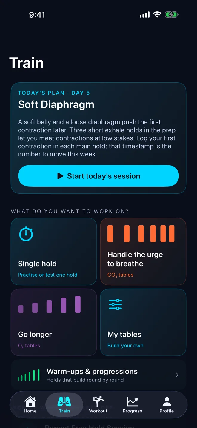 STAmaster Train tab with today's plan and CO2, O2 and custom table goals